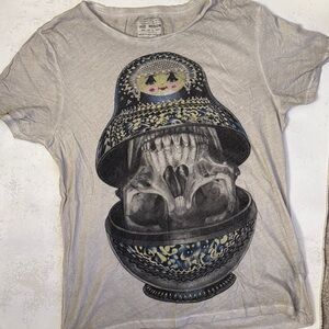 All Saints Gray Skull Matryoshka Graphic T-Shirt